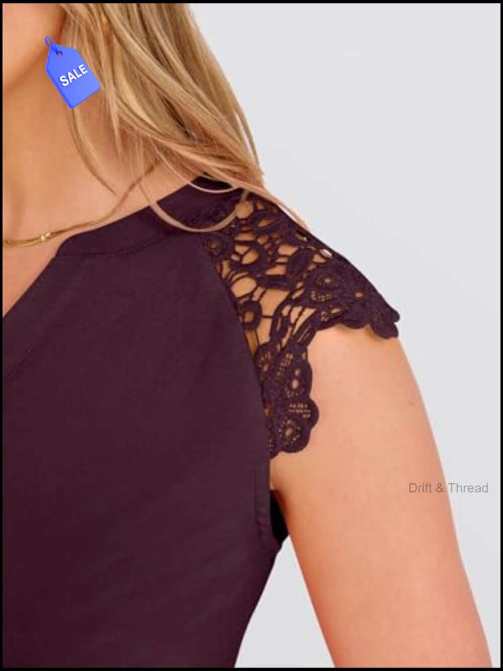 Sleeveless Lace Henley Top with Button Down Front for Office Travel - Picture 6 of 7